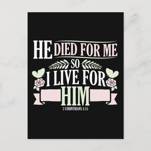 Postal Festiva Biblia cristiana Verse 2 Corinthians 5:15 (Anverso)
