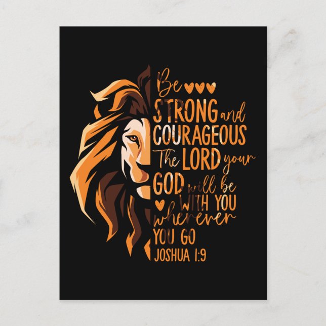 Postal Festiva Biblia cristiana versus Joshua 1:9 León (Anverso)