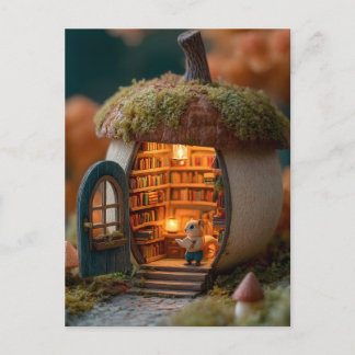 Postal Festiva Biblioteca de ardilla dentro de una casa de bellot
