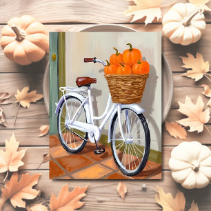 Postal Festiva Bicicleta de Cesta de Calabaza Aquarela de Otoño