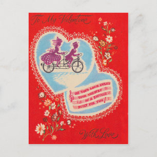 Postal Festiva Bicicleta Tandem Corazón Flor San Valentín