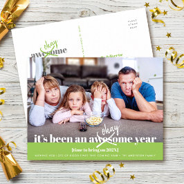 Postal Festiva Bien Año Nuevo Audaz Moderno Famoso Foto Verde