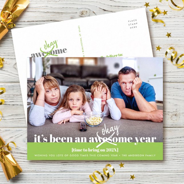 Postal Festiva Bien Año Nuevo Audaz Moderno Famoso Foto Verde (Subido por el creador)