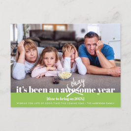 Postal Festiva Bien Año Nuevo Audaz Moderno Famoso Foto Verde