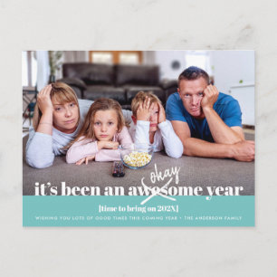 Postal Festiva Bien Año Nuevo Audaz Moderno Funny Photo Turquoise