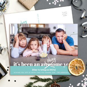 Postal Festiva Bien Año Nuevo Audaz Moderno Funny Photo Turquoise