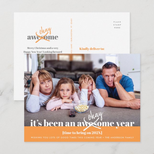 Postal Festiva Bien Año Nuevo Audaz Naranja de fotografía diverti (Anverso / Reverso)