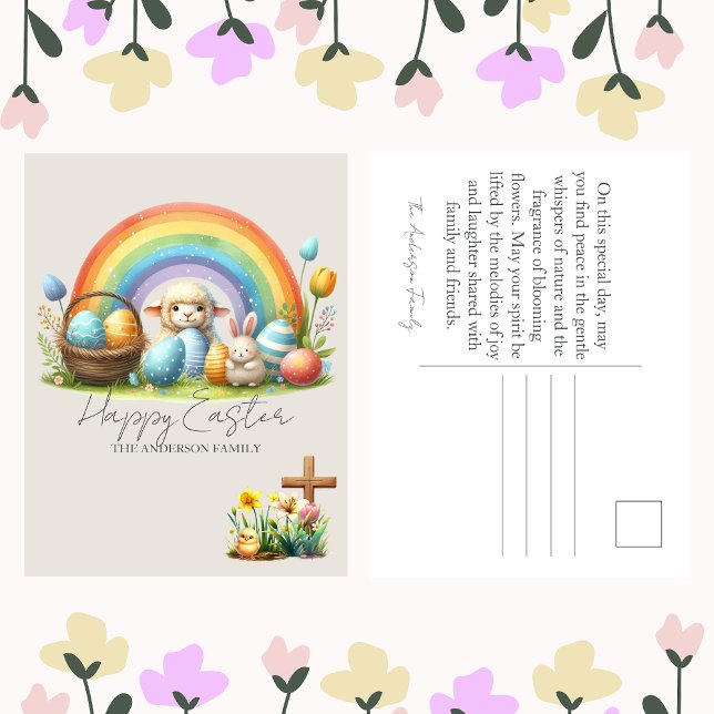 Postal Festiva Bienvenida Animales de Pascua Conejito Arcoiris Fa (Subido por el creador)