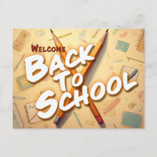 Postal Festiva Bienvenido de vuelta a la escuela - Diseño de lápi