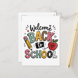Postal Festiva Bienvenido de vuelta al colegio profesor estudiant