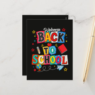 Postal Festiva Bienvenido de vuelta al colegio Profesor Feliz pri