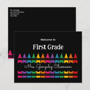 Postal Festiva Bienvenido de vuelta al colegio Rainbow Crayon