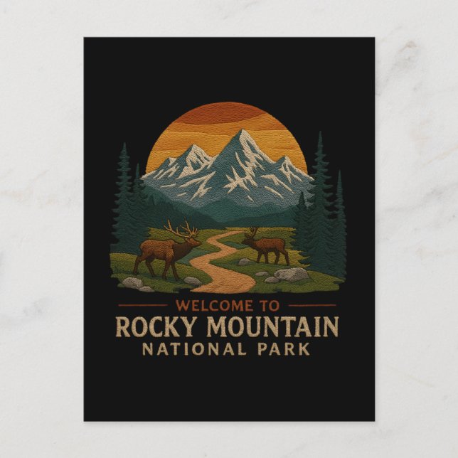Postal Festiva Bienvenidos a Embroidery Rocky Mountain National U (Anverso)