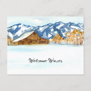 Postal Festiva Bienvenidos al Barn de Invierno Wyoming Tetons Nie