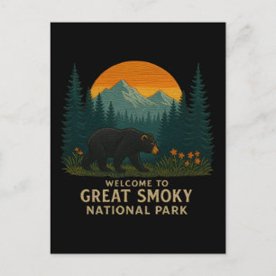 Postal Festiva Bienvenidos al parque Embroidery Great Smoky Mount