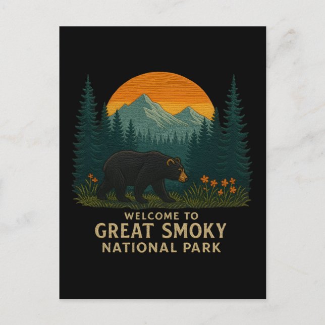 Postal Festiva Bienvenidos al parque Embroidery Great Smoky Mount (Anverso)