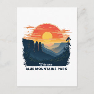 Postal Festiva Bienvenidos al Parque Nacional Australiano Blue Mo