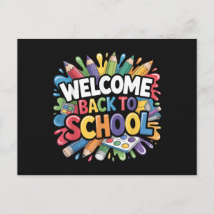 Postal Festiva Bienvenidos de vuelta a la escuela primer día de e