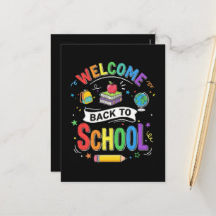 Postal Festiva Bienvenidos de vuelta al colegio niños maestro pri