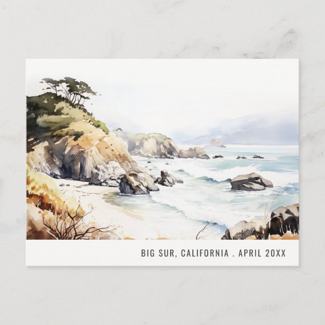 Postal Festiva Big Sur, California Watercolor Landscape Travel (Anverso)
