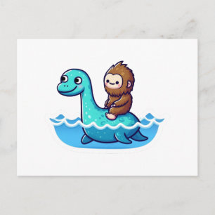 Postal Festiva Bigfoot adorable con adorable Loch Ness
