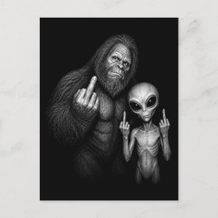Postal Festiva Bigfoot Sasquatch Alien Espacial Dedo Medio