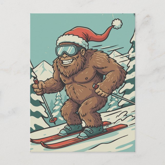 Postal Festiva Bigfoot Sasquatch Christmas Skiing Winter Sport (Anverso)