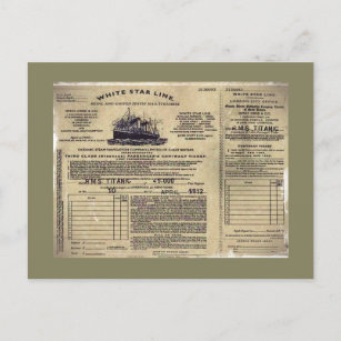 Postal Festiva Billete para RMS Titanic 1912