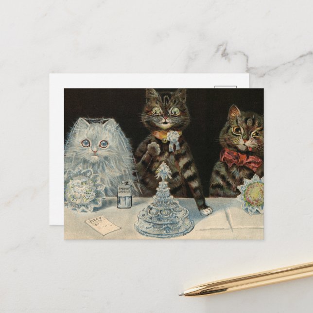 Postal Festiva Biscuits culinarios de Mellin, de Louis Wain (Anverso/Reverso In Situ)