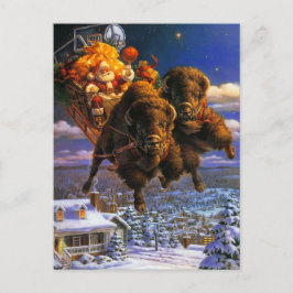 Postal Festiva Bison Pulling Santa Claus