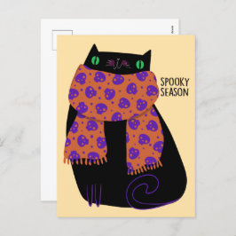 Postal Festiva Black Cat Fall Season Halloween Spookone Cute
