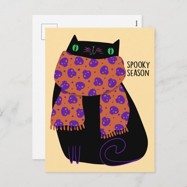 Postal Festiva Black Cat Fall Season Halloween Spookone Cute (Anverso / Reverso)
