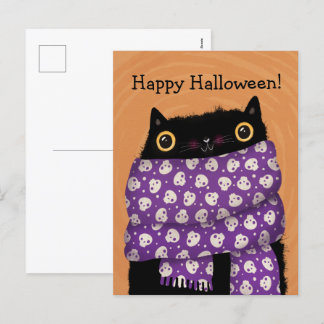 Postal Festiva Black Cat Fall Season Happy Halloween