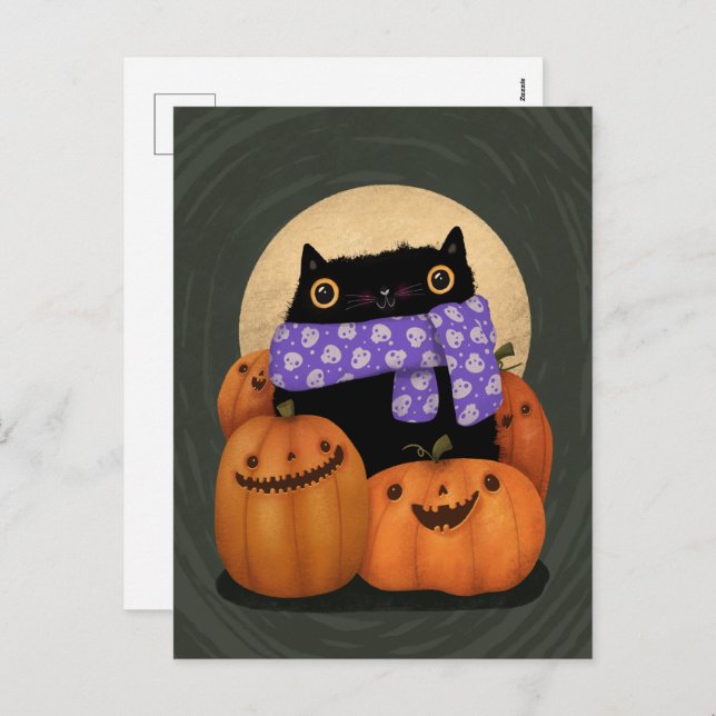 Postal Festiva Black Cat Fall Season Happy Halloween (Anverso / Reverso)