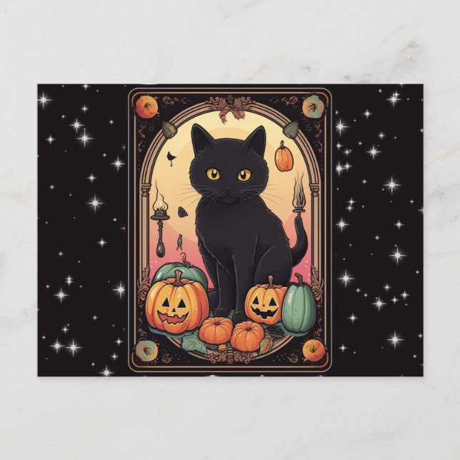 Postal Festiva Black Cat Jack-O' Lanterns Tarot Halloween (Anverso)