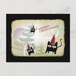 Postal Festiva Black cat nevado viento de árbol de diciembre post