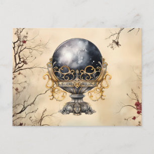 Postal Festiva Black Crystal Ball Parchment Trees Leaf Halloween