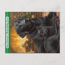 Postal Festiva Black Dog Cat Warm Wishes Holiday Postcard