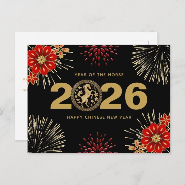 Postal Festiva Black Gold Chinese New Year of the Horse (Anverso / Reverso)