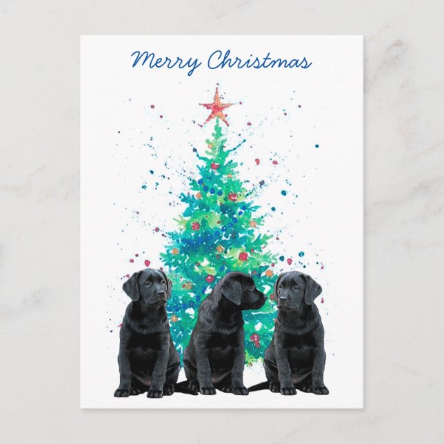 Postal Festiva Black Lab Merry Christmas Labrador Cute Dote Puppy (Anverso)