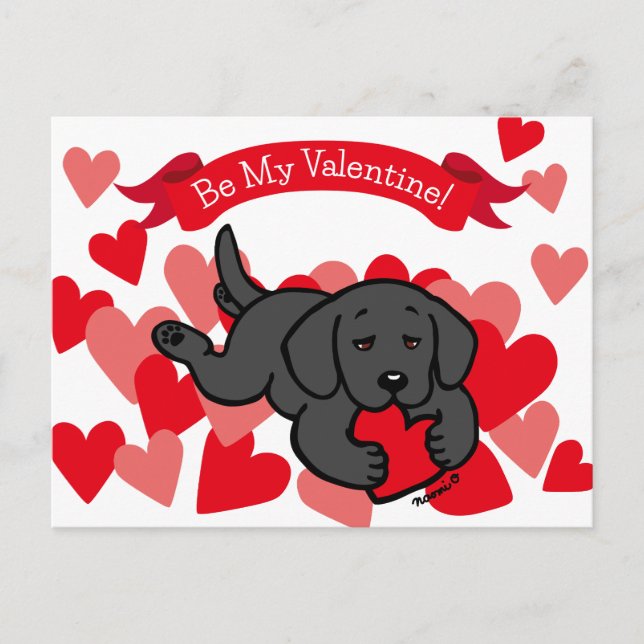 Postal Festiva Black Lab Puppy Chicle Heart Valentine (Anverso)