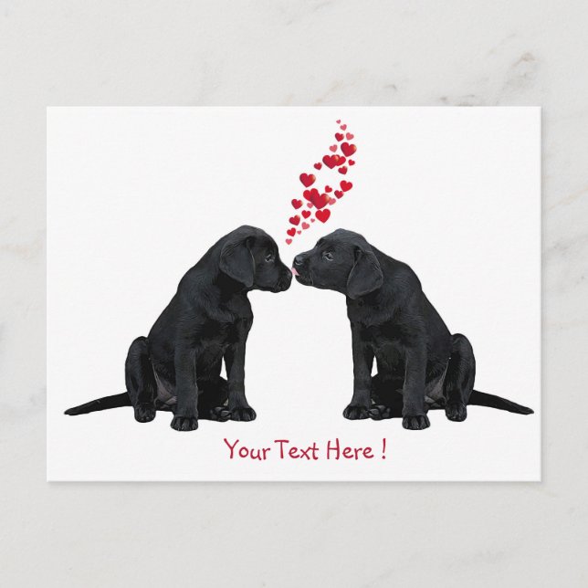 Postal Festiva Black Labrador - Besos de cachorro de San Valentín (Anverso)