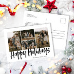 Postal Festiva Black Modertering Lettering Five Photo Happy<br><div class="desc">La tarjeta postal Black Modern Lettering Five Photo Happy Holiday contiene cuatro fotos en la parte delantera y espacio para tu mensaje más largo en la parte trasera.</div>