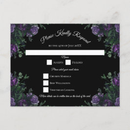 Postal Festiva Black Purple Floral Elegant Wedding Gótico