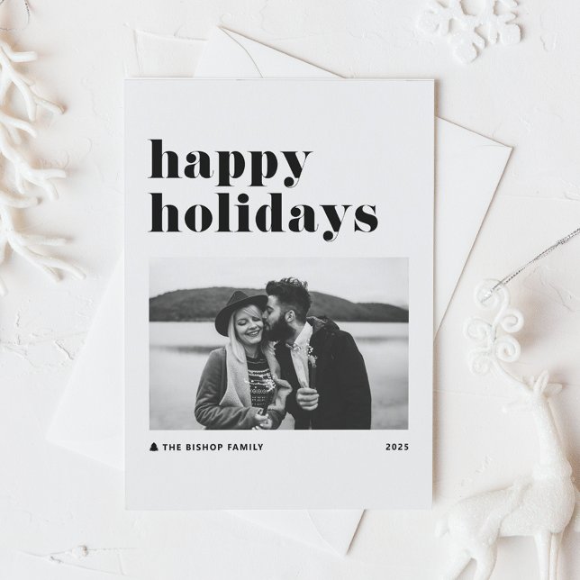 Postal Festiva Black Retro Negrita Typography Photo Happy Holiday (Subido por el creador)