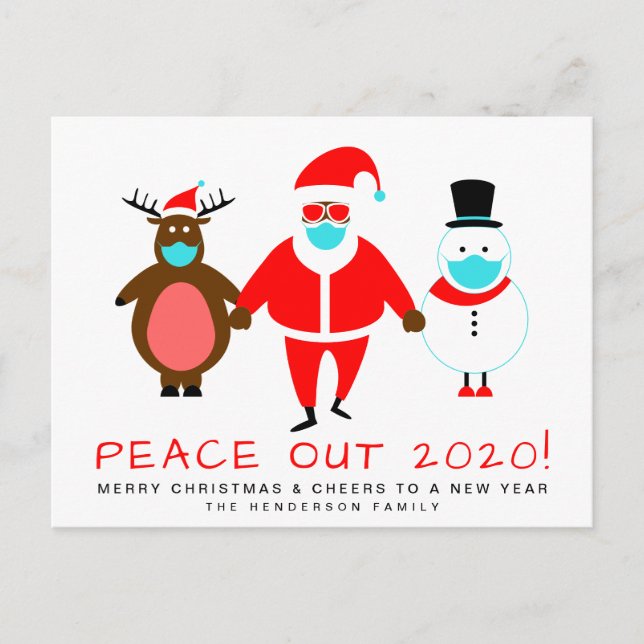 Postal Festiva Black Santa Snowman Reindeer Mask Peace Out 2020 (Anverso)