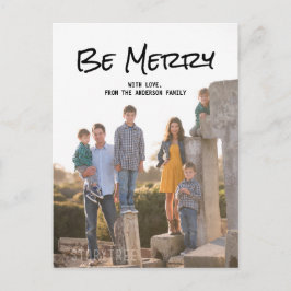 Postal Festiva Black Simple Script be Merry Photo Postcard