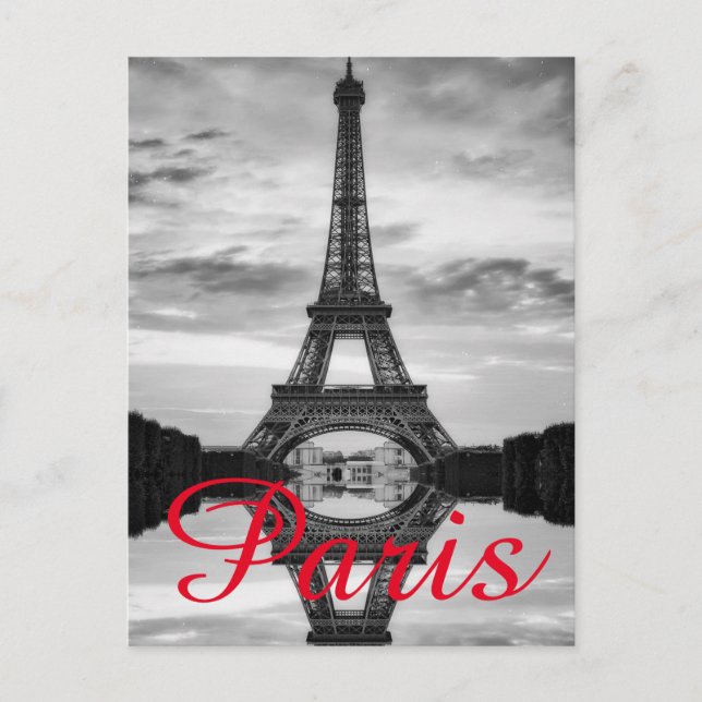 Postal Festiva Black White Eiffel Tower Paris Love City Travel (Anverso)
