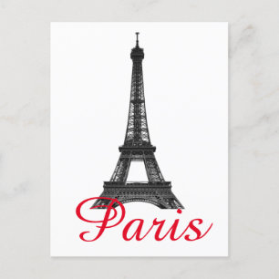 Postal Festiva Black White Eiffel Tower Paris Love City Travel