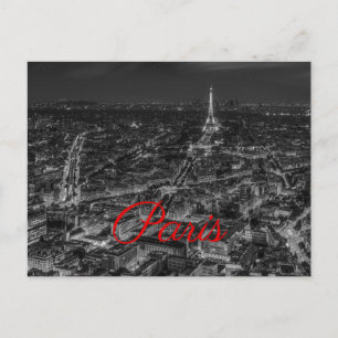Postal Festiva Black White Paris City Night Eiffel Tower European